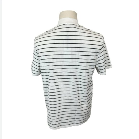 Reiss Half Zip Cotton Blend Textured Striped Short Sleeve Shirt Size Large - Picture 2 of 2